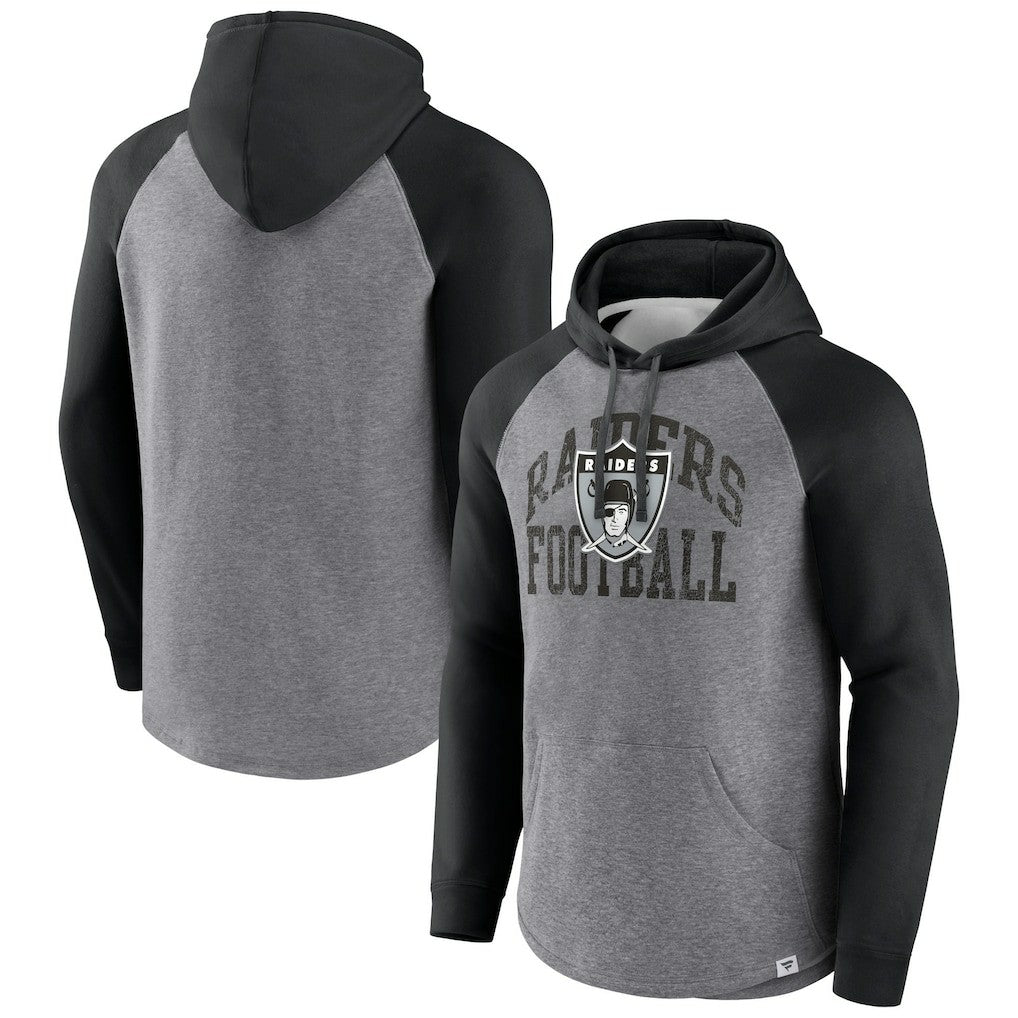 Las Vegas Raiders Favorite Arch Raglan Pullover Hoodie - Heather Gray Hoodies
