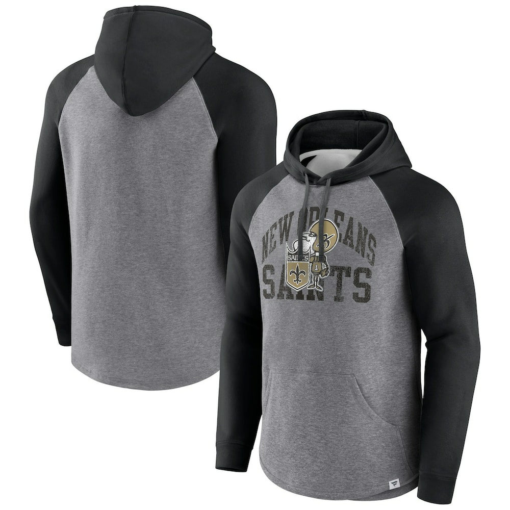New Orleans Saints Favorite Arch Raglan Pullover Hoodie - Heather Gray Hoodies