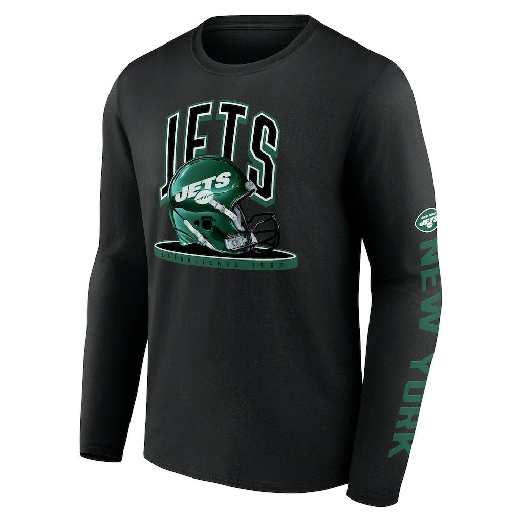 New York Jets Helmet Platform Long Sleeve T-Shirt - Black T-shirts