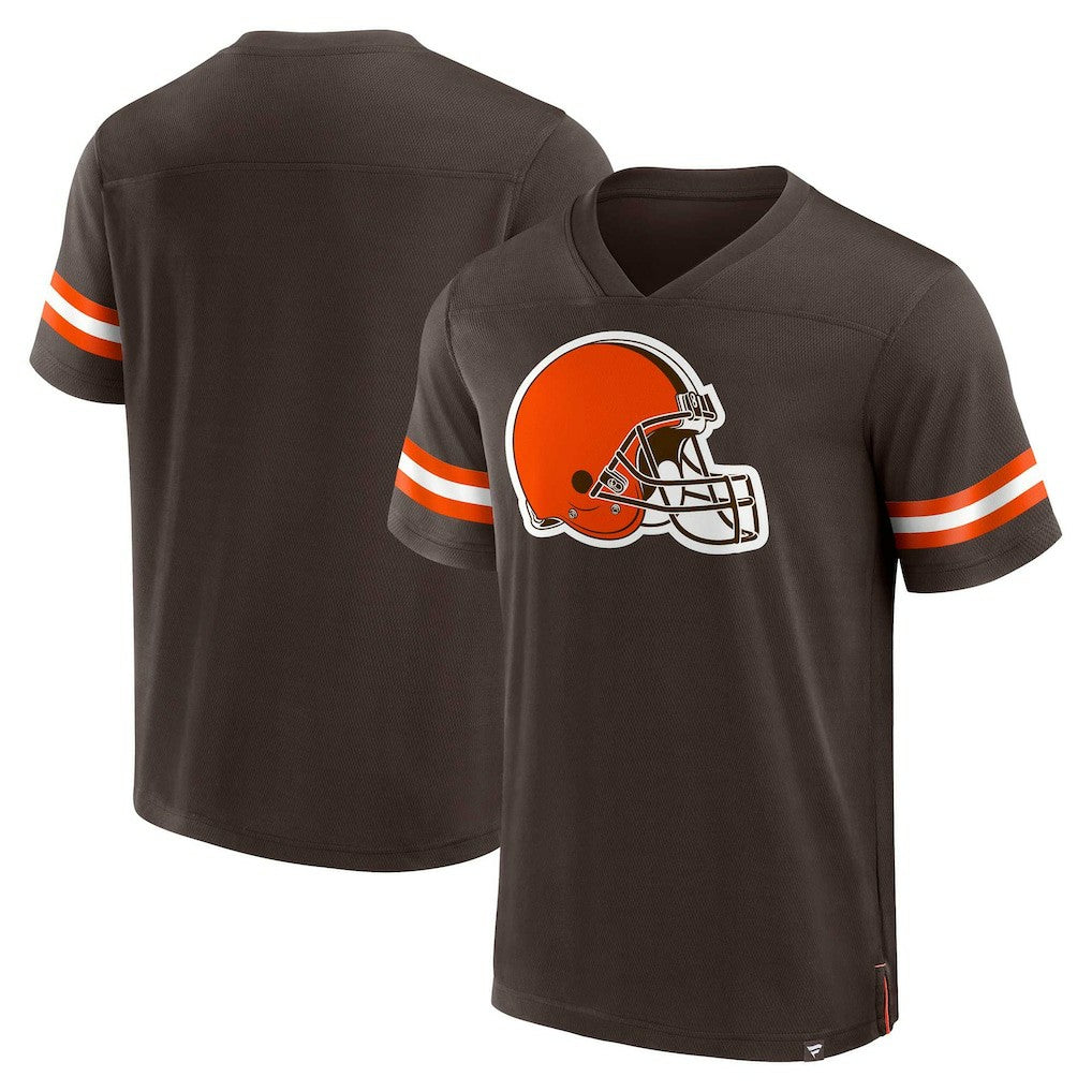 Cleveland Browns Jersey Tackle V-Neck T-Shirt - Brown T-shirts