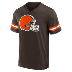 Cleveland Browns Jersey Tackle V-Neck T-Shirt - Brown T-shirts