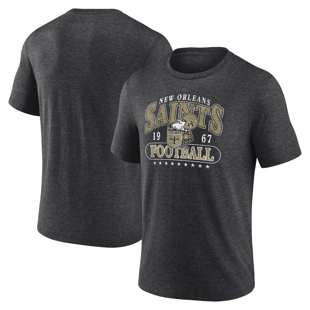 New Orleans Saints Retro Tri-Blend T-Shirt - Heather Charcoal T-shirts
