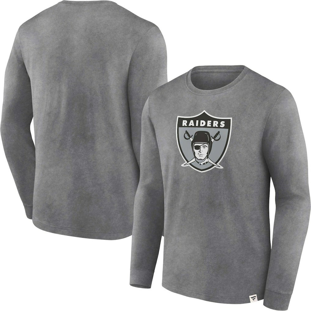 Las Vegas Raiders Washed Primary Long Sleeve T-Shirt - Heather Charcoal T-shirts