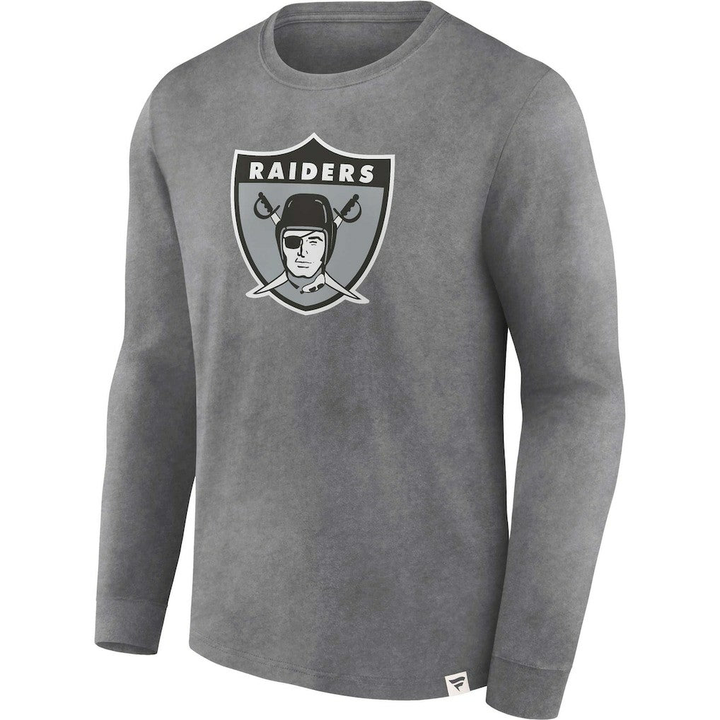 Las Vegas Raiders Washed Primary Long Sleeve T-Shirt - Heather Charcoal T-shirts