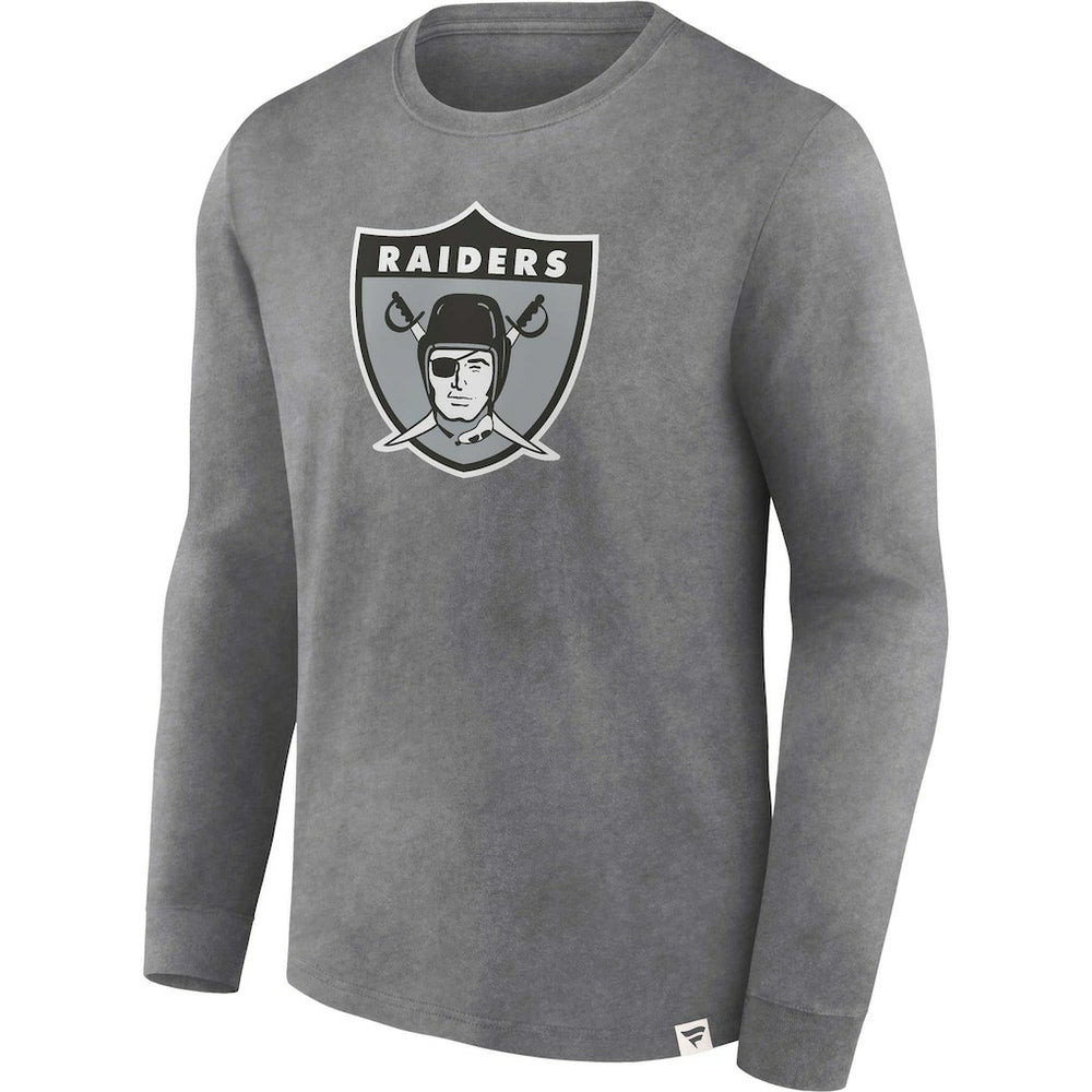 Las Vegas Raiders Washed Primary Long Sleeve T-Shirt - Heather Charcoal T-shirts