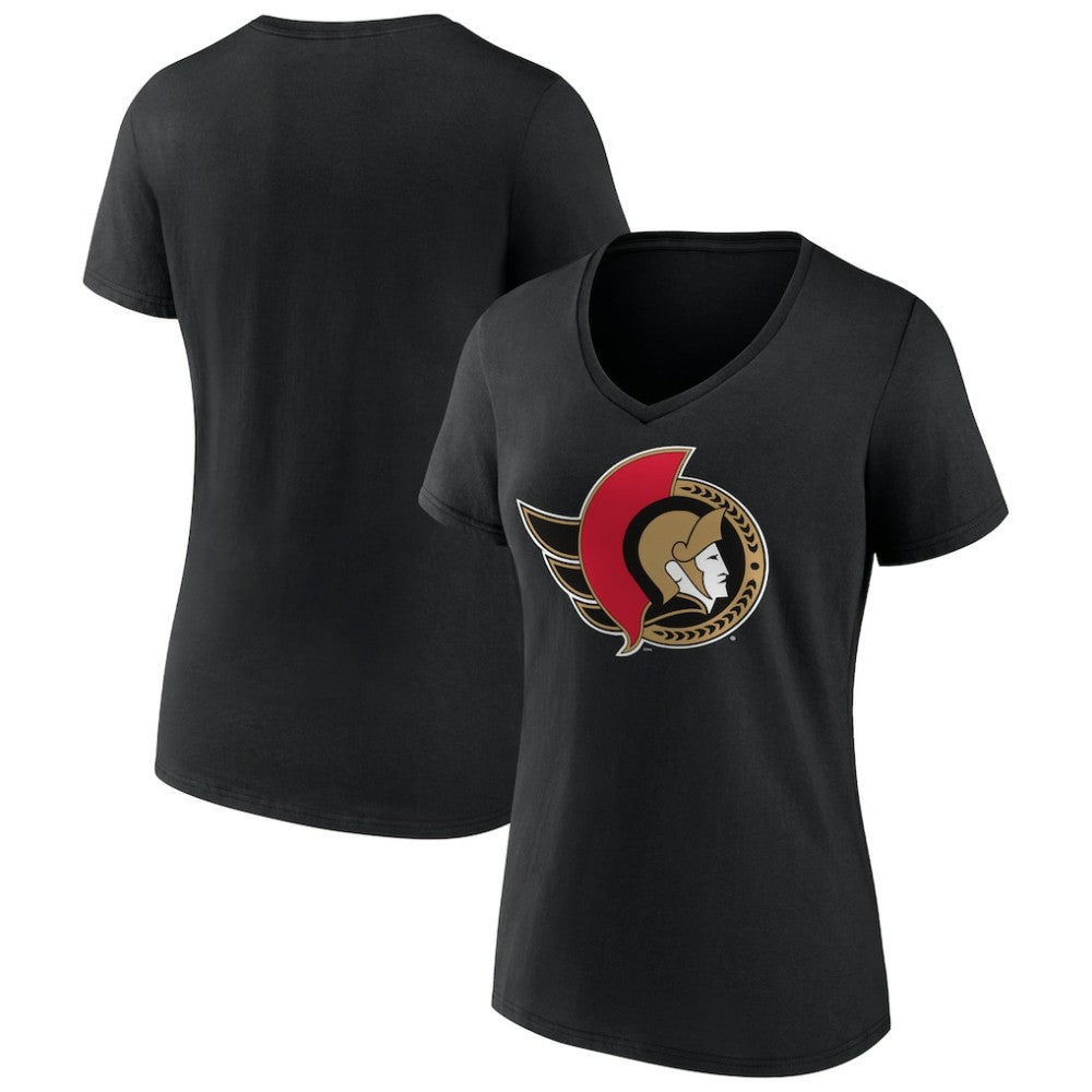 Ottawa Senators Women's Team Logo V-Neck T-Shirt - Black | US 5087581
