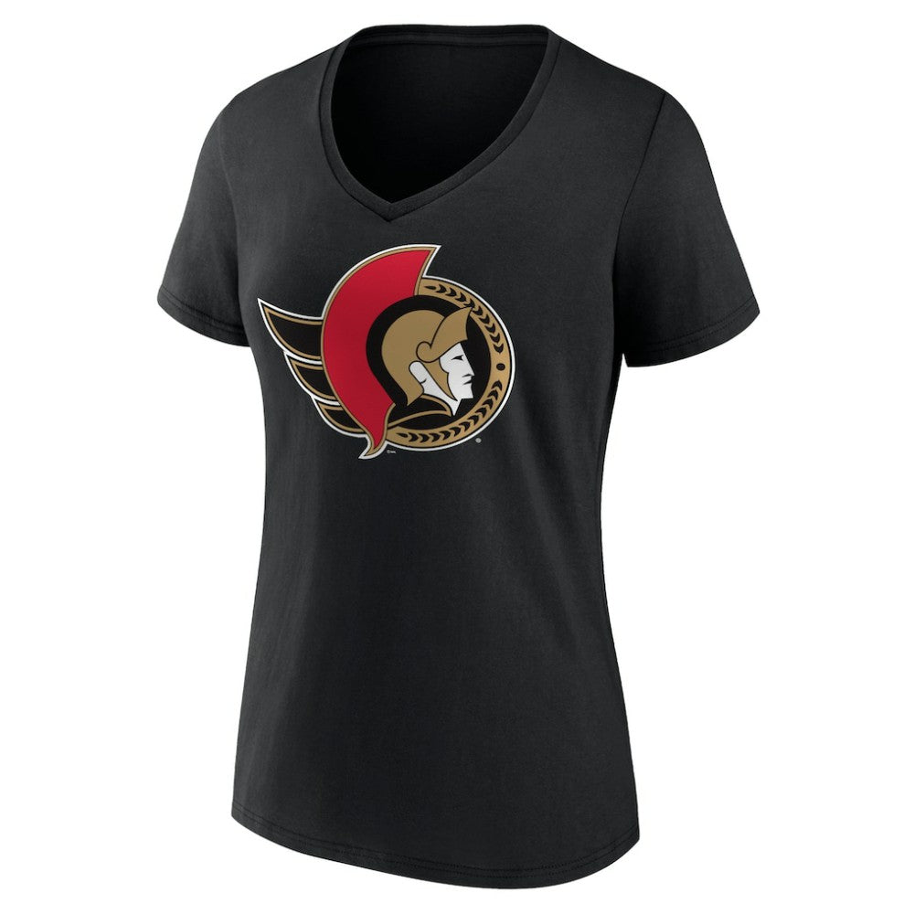 Ottawa Senators Women's Team Logo V-Neck T-Shirt - Black | US 5087581