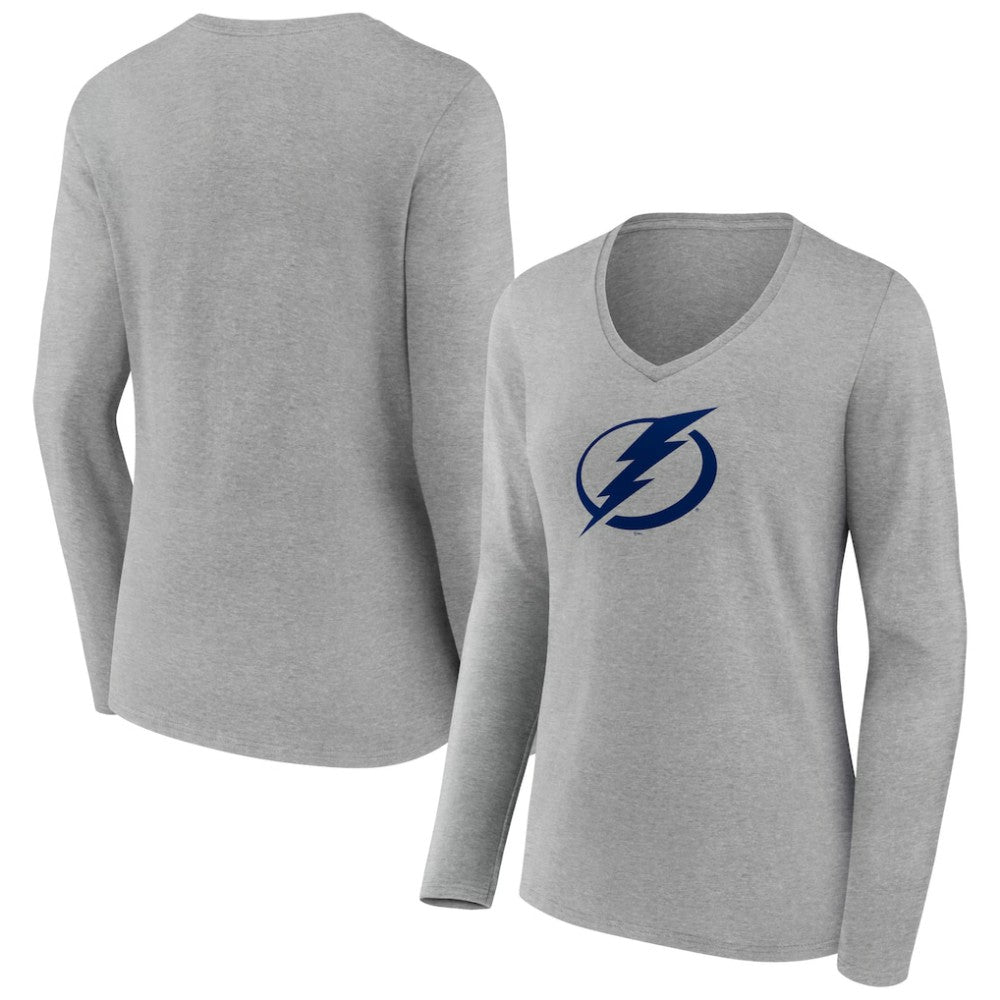 Tampa Bay Lightning Women's Team Logo Long Sleeve V-Neck T-Shirt - Gray | US 5087586