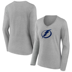 Tampa Bay Lightning Women's Team Logo Long Sleeve V-Neck T-Shirt - Gray | US 5087586