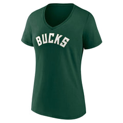 Milwaukee Bucks Women's Wordmark V-Neck T-Shirt Green