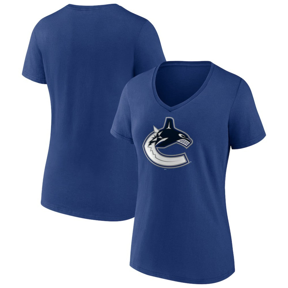 Vancouver Canucks Women's Team Logo V-Neck T-Shirt - Blue | US 5088114