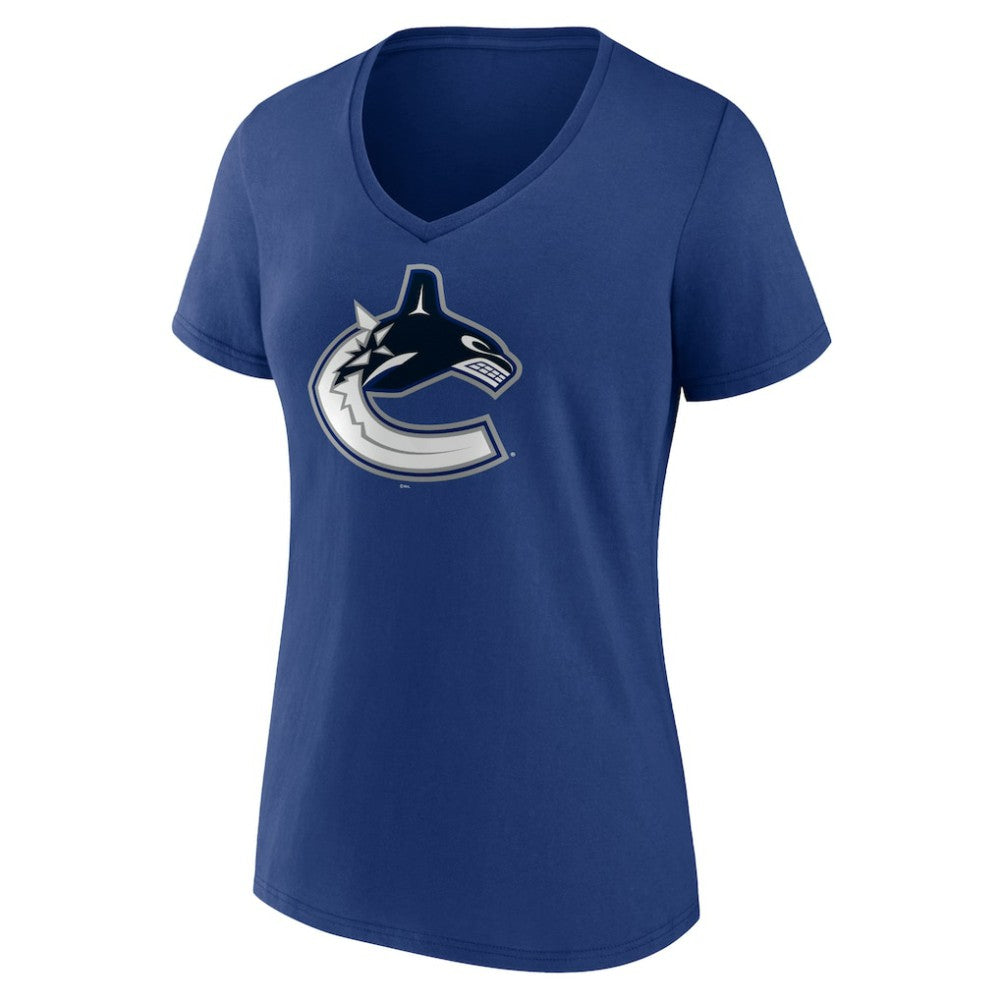 Vancouver Canucks Women's Team Logo V-Neck T-Shirt - Blue | US 5088114