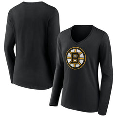Boston Bruins Women's Team Logo Long Sleeve V-Neck T-Shirt - Black | US 5088117