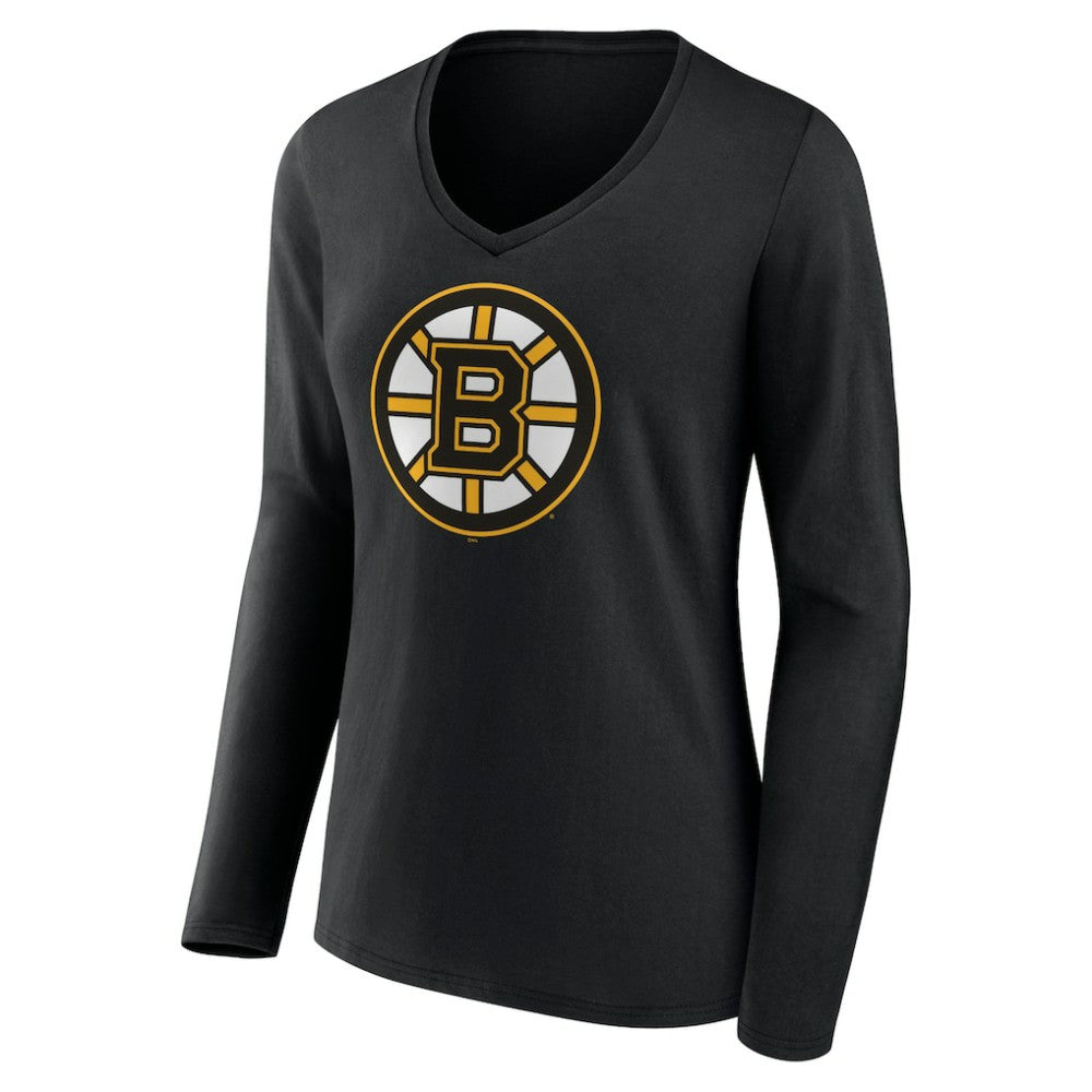 Boston Bruins Women's Team Logo Long Sleeve V-Neck T-Shirt - Black | US 5088117