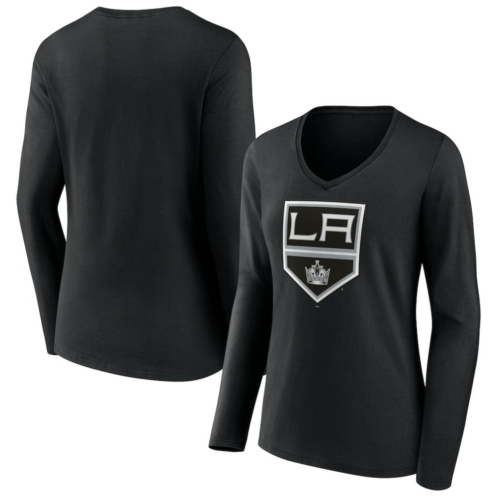 Los Angeles Kings Women's Team Logo Long Sleeve V-Neck T-Shirt - Black | US 5088125