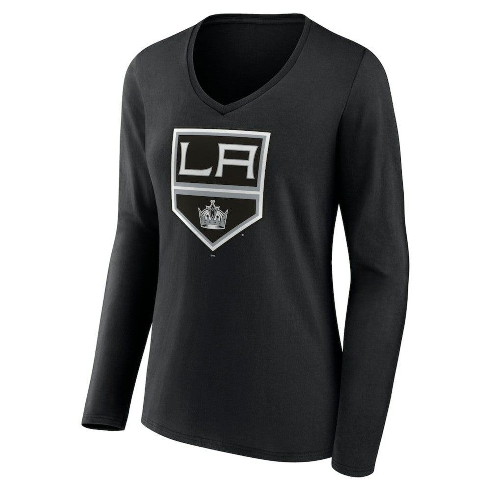 Los Angeles Kings Women's Team Logo Long Sleeve V-Neck T-Shirt - Black | US 5088125