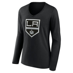 Los Angeles Kings Women's Team Logo Long Sleeve V-Neck T-Shirt - Black | US 5088125