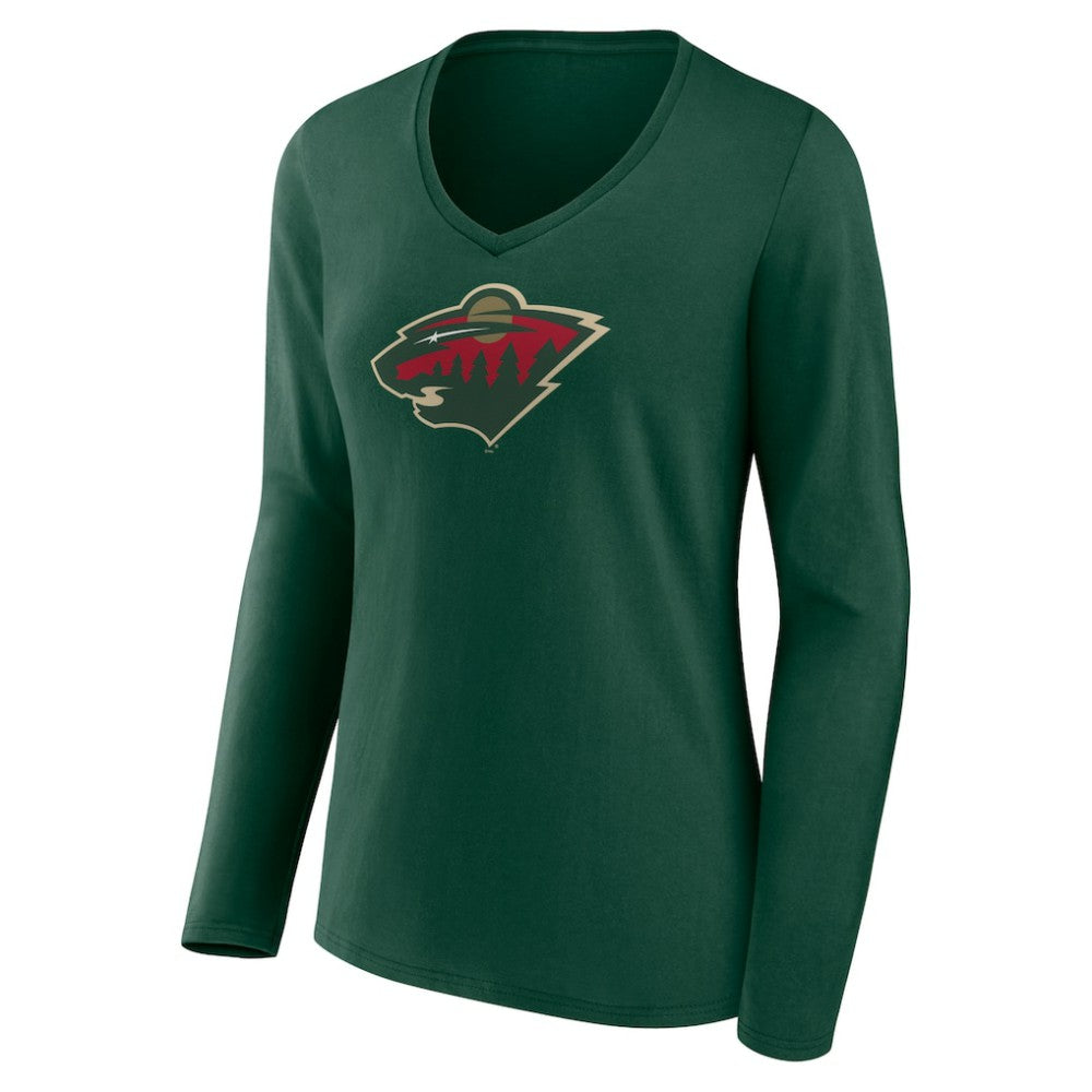 Minnesota Wild Women's Team Logo Long Sleeve V-Neck T-Shirt - Green | US 5088126