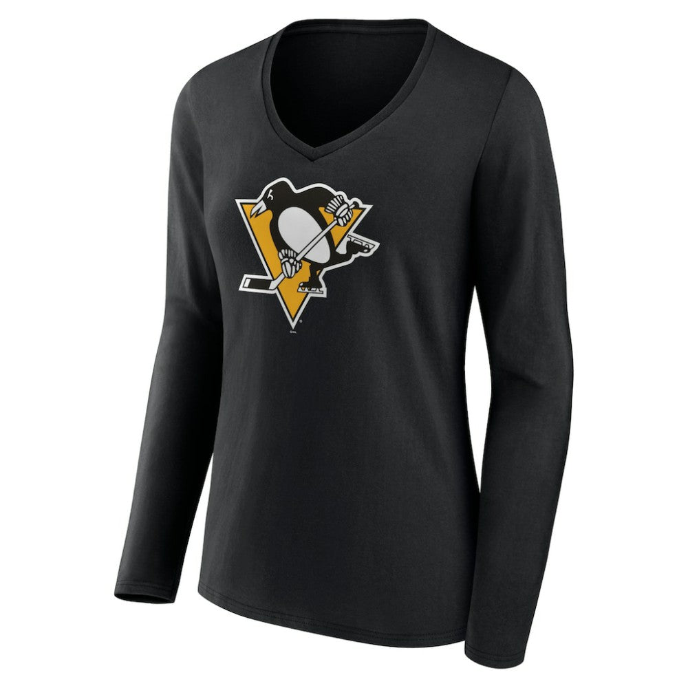 Pittsburgh Penguins Women's Team Logo Long Sleeve V-Neck T-Shirt - Black | US 5088132