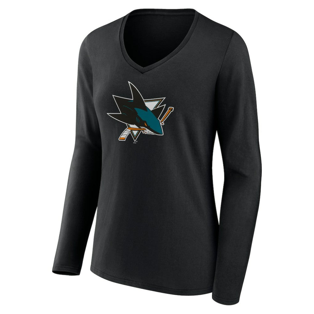 San Jose Sharks Women's Team Logo Long Sleeve V-Neck T-Shirt - Black | US 5088133