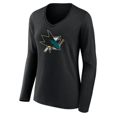 San Jose Sharks Women's Team Logo Long Sleeve V-Neck T-Shirt - Black | US 5088133