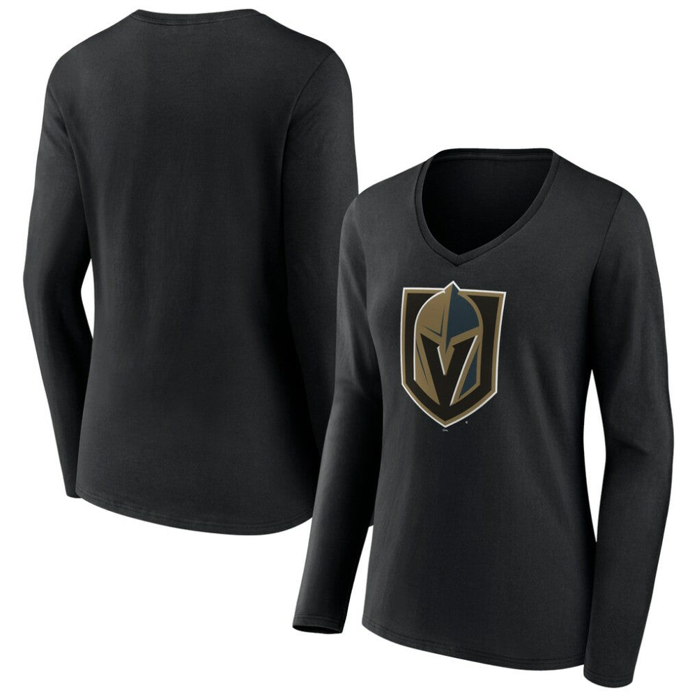Vegas Golden Knights Women's Team Logo Long Sleeve V-Neck T-Shirt - Black | US 5088135