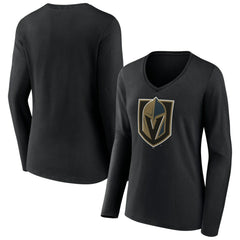 Vegas Golden Knights Women's Team Logo Long Sleeve V-Neck T-Shirt - Black | US 5088135