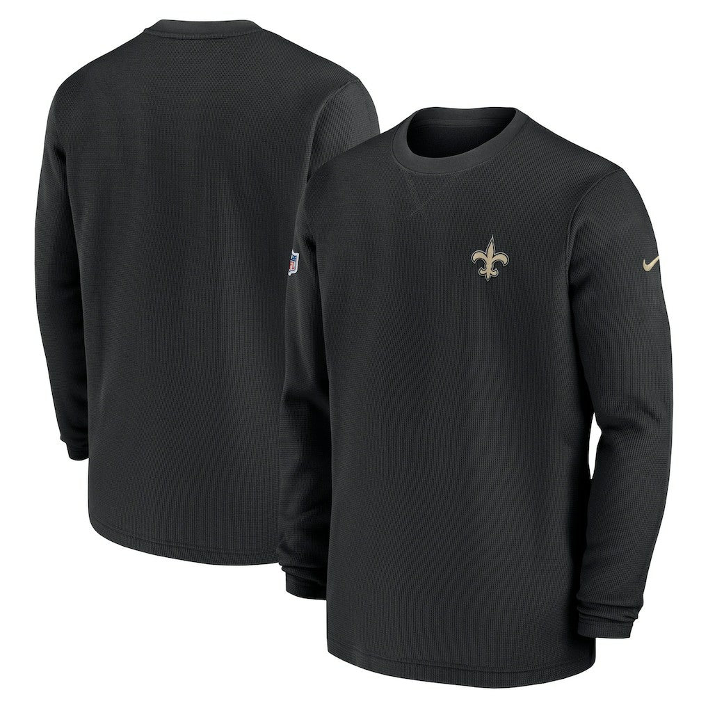 New Orleans Saints 2023 Sideline Throwback Heavy Brushed Waffle Long Sleeve Top - Black Tops