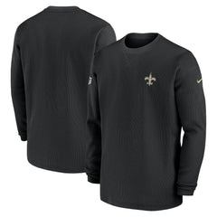 New Orleans Saints 2023 Sideline Throwback Heavy Brushed Waffle Long Sleeve Top - Black Tops