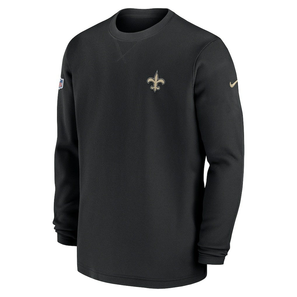 New Orleans Saints 2023 Sideline Throwback Heavy Brushed Waffle Long Sleeve Top - Black Tops