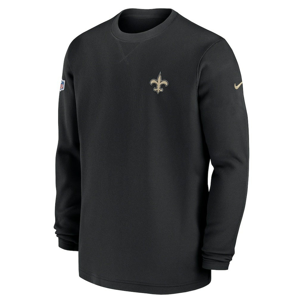 New Orleans Saints 2023 Sideline Throwback Heavy Brushed Waffle Long Sleeve Top - Black Tops