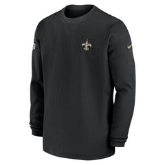 New Orleans Saints 2023 Sideline Throwback Heavy Brushed Waffle Long Sleeve Top - Black Tops