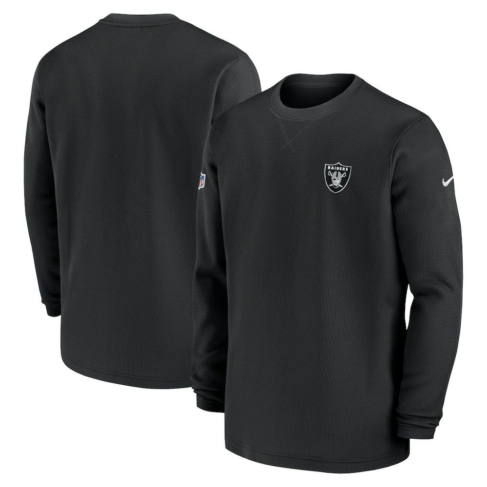 Las Vegas Raiders 2023 Sideline Throwback Heavy Brushed Waffle Long Sleeve Top - Black Tops