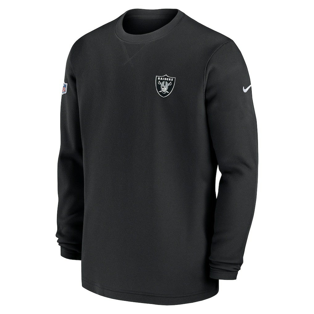 Las Vegas Raiders 2023 Sideline Throwback Heavy Brushed Waffle Long Sleeve Top - Black Tops