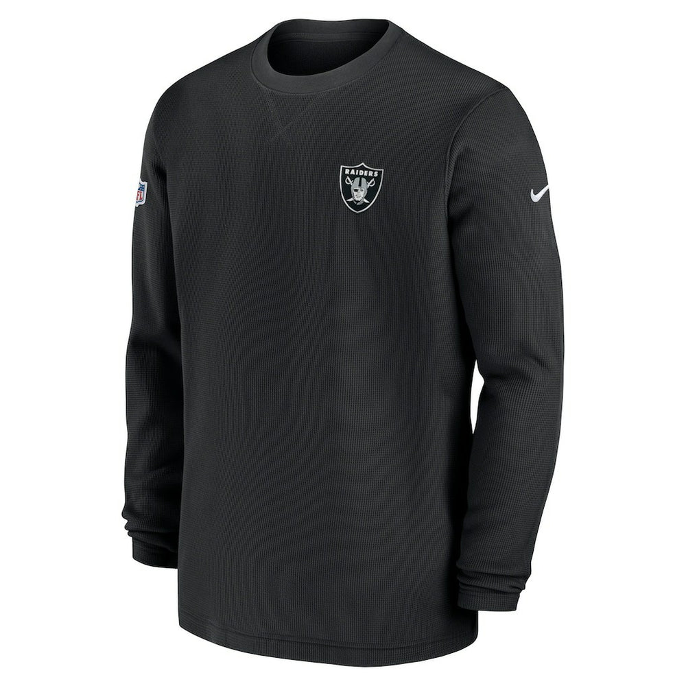 Las Vegas Raiders 2023 Sideline Throwback Heavy Brushed Waffle Long Sleeve Top - Black Tops