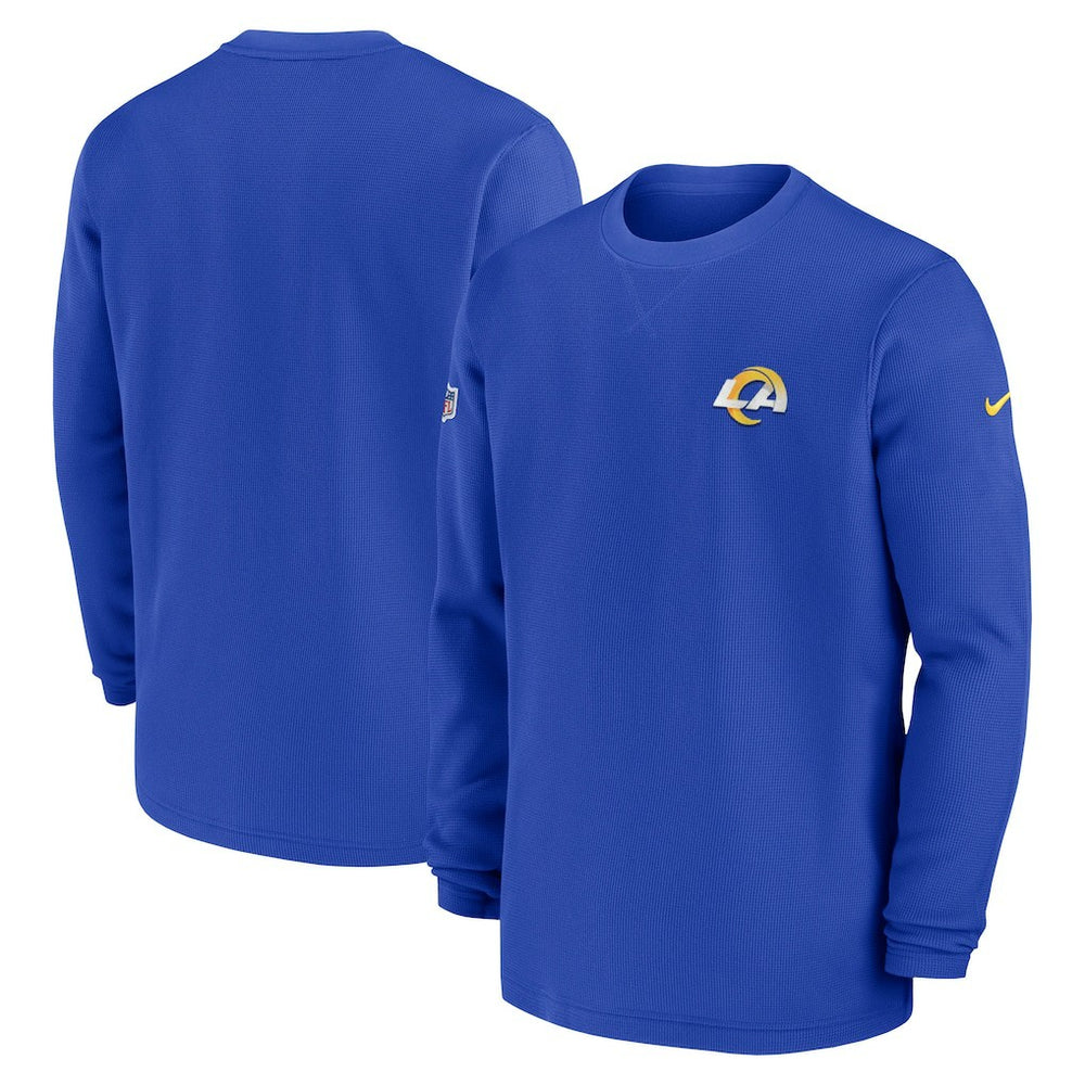 Los Angeles Rams 2023 Sideline Throwback Heavy Brushed Waffle Long Sleeve Top - Royal Tops