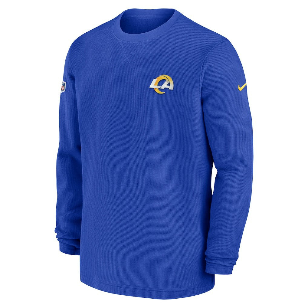 Los Angeles Rams 2023 Sideline Throwback Heavy Brushed Waffle Long Sleeve Top - Royal Tops
