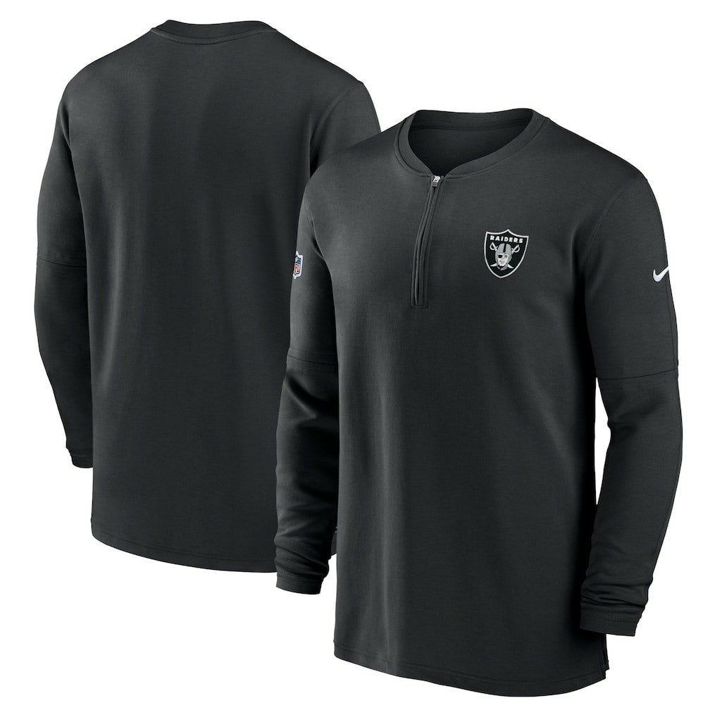 Las Vegas Raiders 2023 Sideline Performance Long Sleeve Tri-Blend Quarter-Zip Top - Black Tops