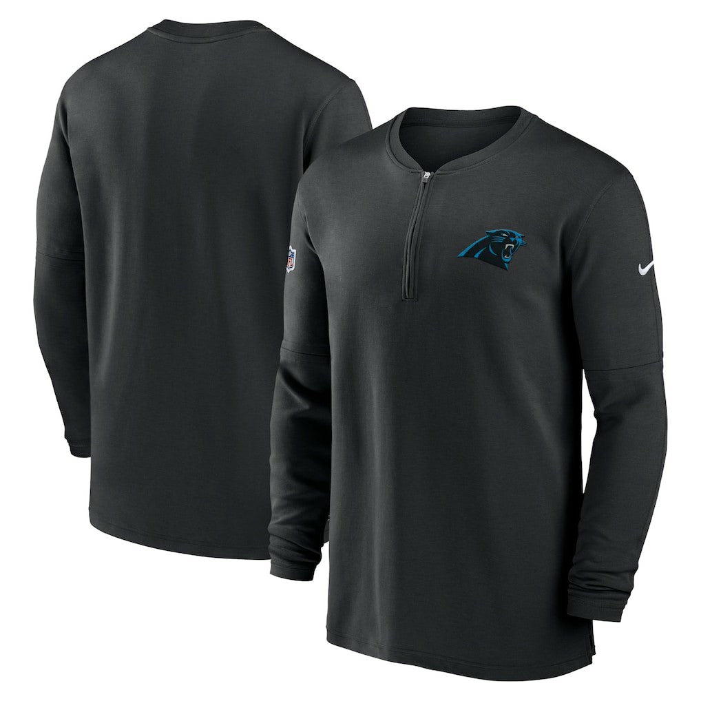 Carolina Panthers 2023 Sideline Performance Long Sleeve Tri-Blend Quarter-Zip Top - Black Tops