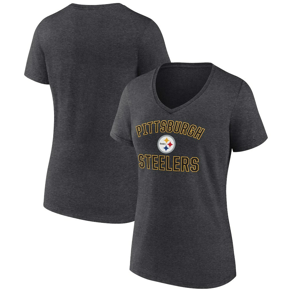 Pittsburgh Steelers Women's Victory Arch Team V-Neck T-Shirt - Charcoal T-shirts