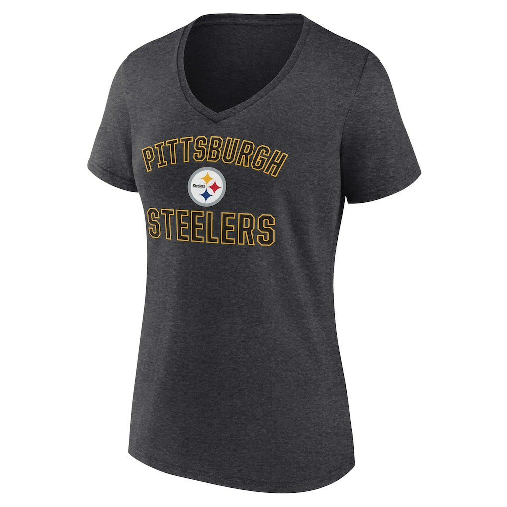 Pittsburgh Steelers Women's Victory Arch Team V-Neck T-Shirt - Charcoal T-shirts