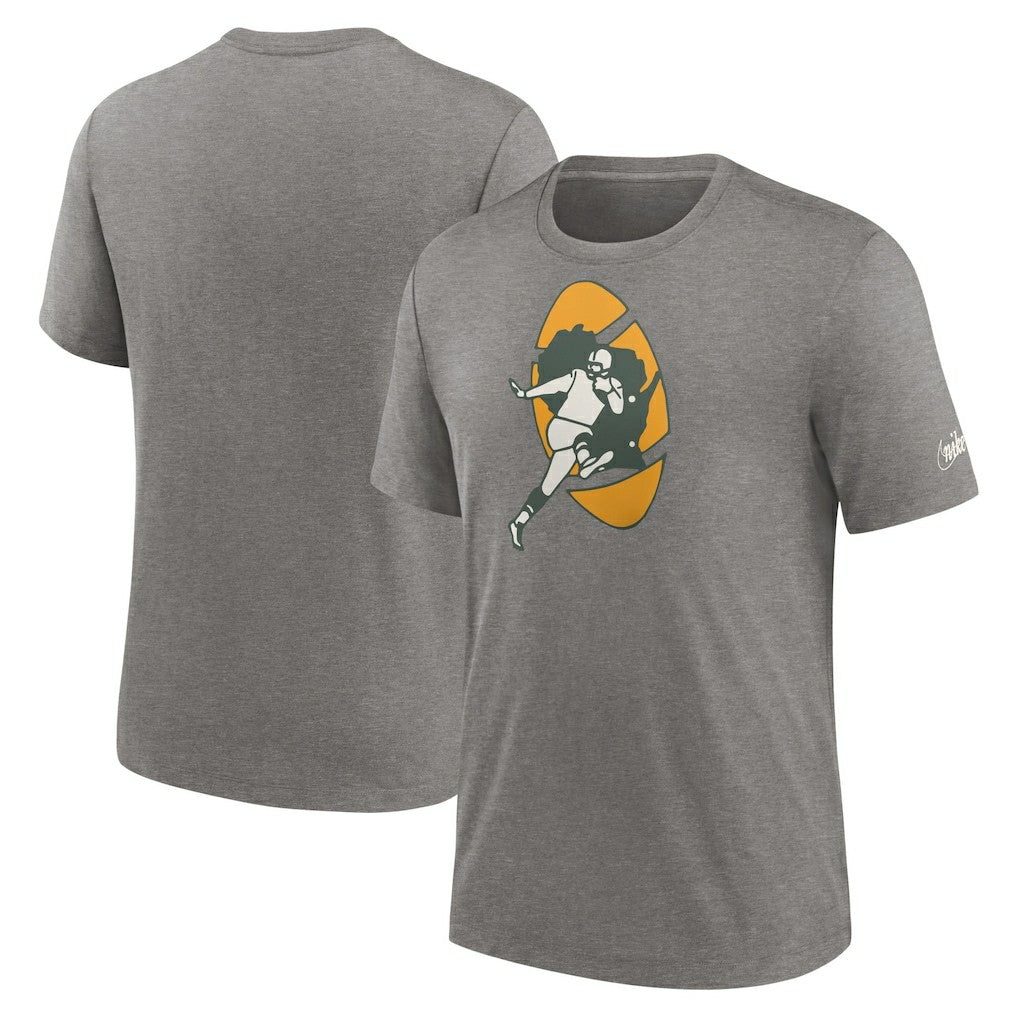 Green Bay Packers Rewind Logo Tri-Blend T-Shirt - Heather Charcoal T-shirts