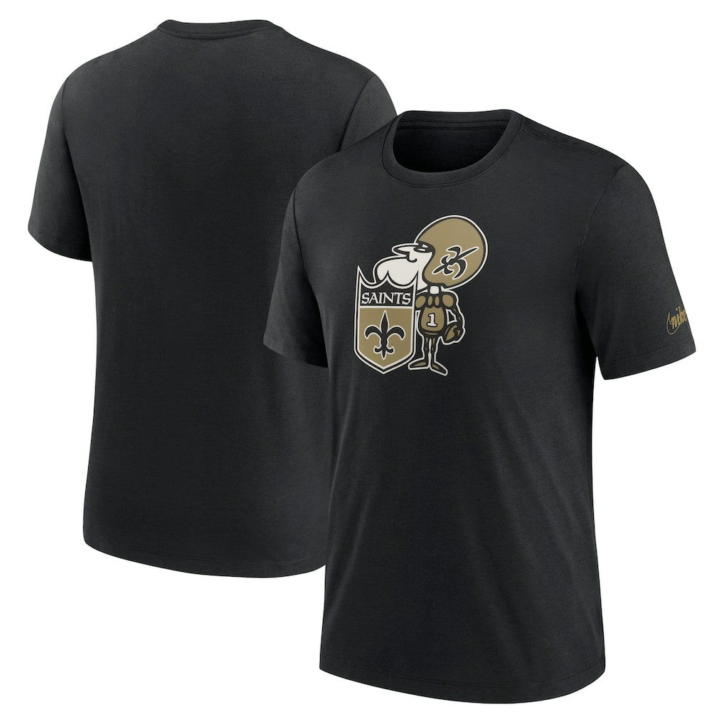 New Orleans Saints Rewind Logo Tri-Blend T-Shirt - Black T-shirts