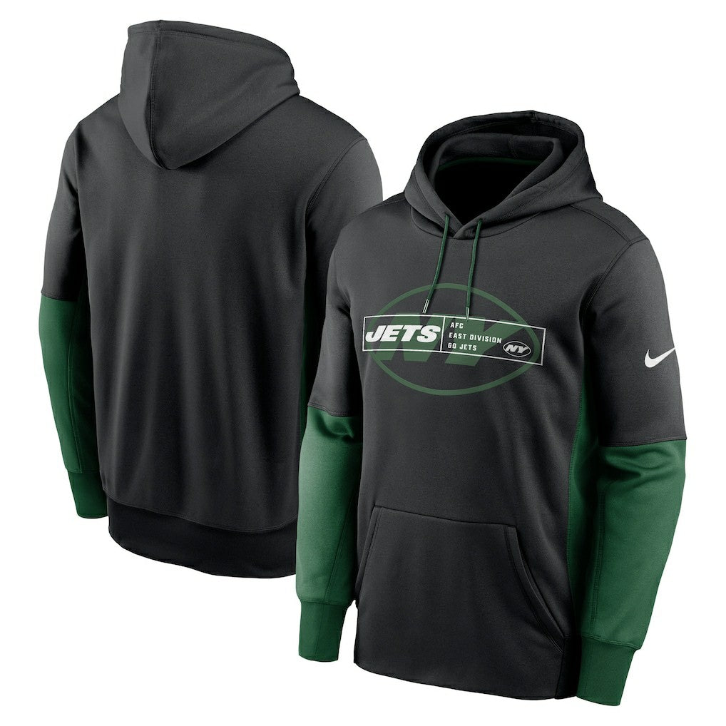 New York Jets Color Block Fleece Performance Pullover Hoodie - Black Hoodies