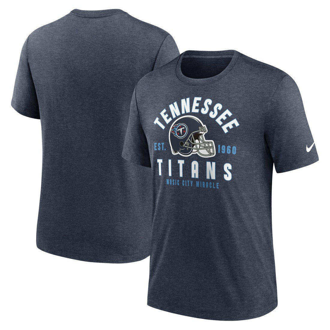 Tennessee Titans Helmet Tri-Blend T-Shirt - Heather Navy T-shirts