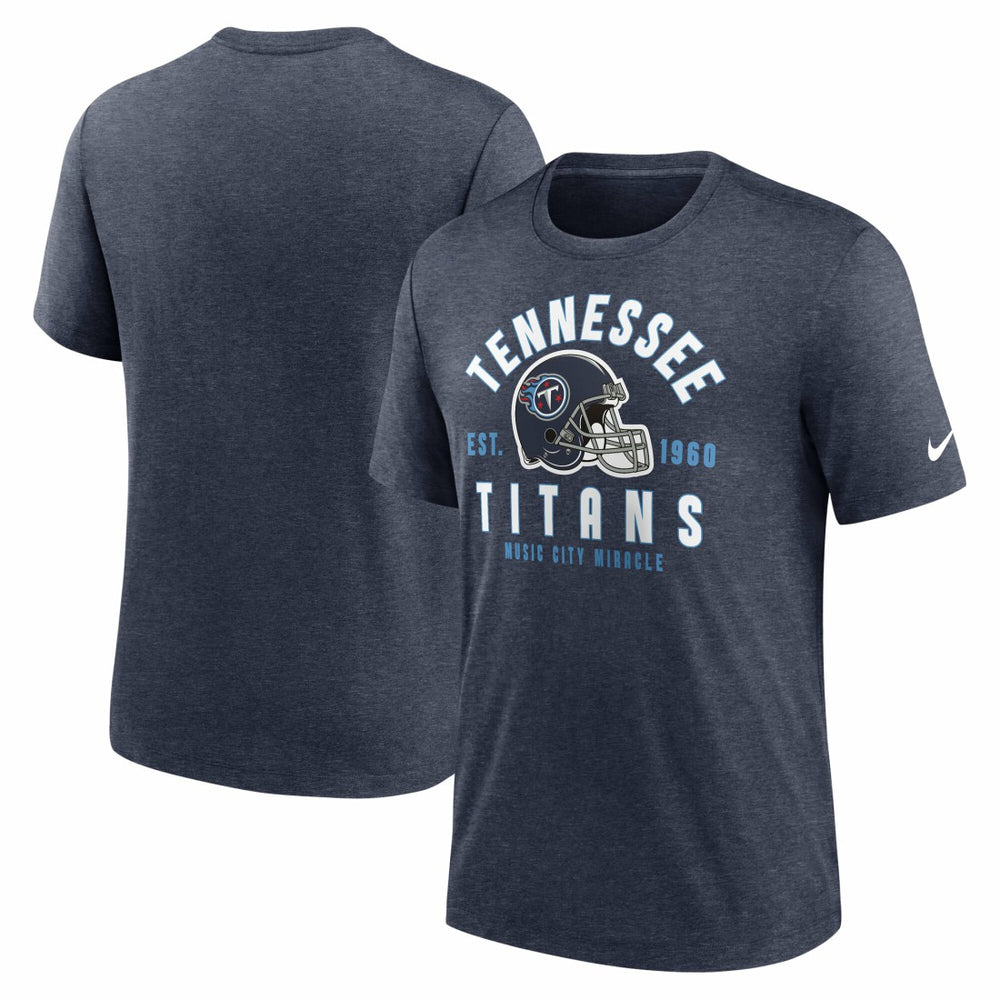Tennessee Titans Helmet Tri-Blend T-Shirt - Heather Navy T-shirts
