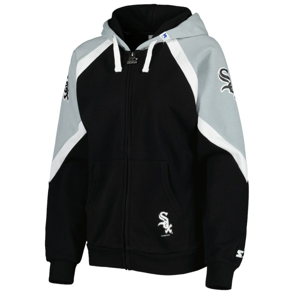 Chicago White Sox Starter Women's Hail Mary Full-Zip Hoodie - Black/Silver Hoodies