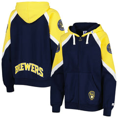 Milwaukee Brewers Starter Women's Hail Mary Full-Zip Hoodie - Navy/Gold Hoodies