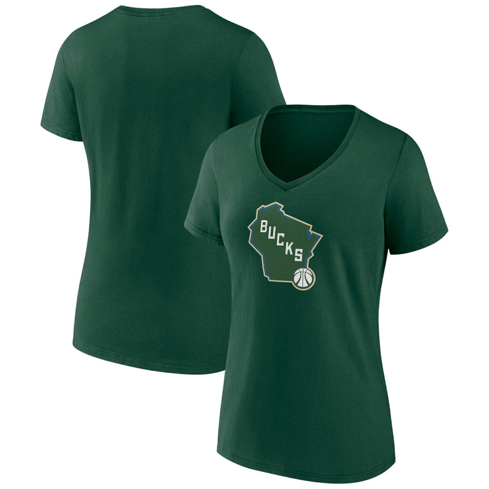 Milwaukee Bucks Women's Alternate Logo V-Neck T-Shirt Green