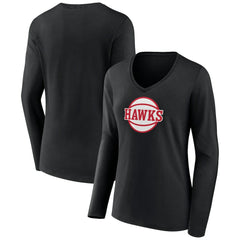 Atlanta Hawks Women's Alternate Logo V-Neck Long Sleeve T-Shirt Black